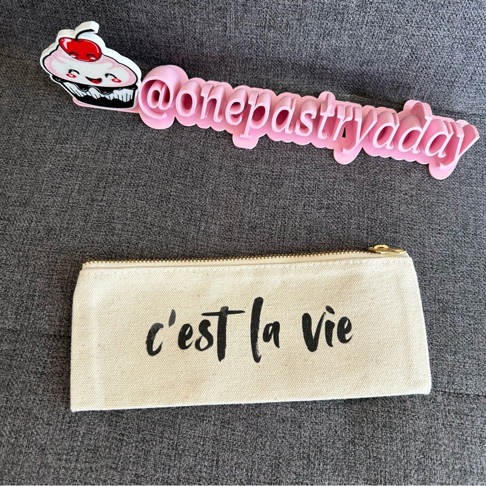Pencil Pouch Cream Black Canvas C'est La Vie Mini
